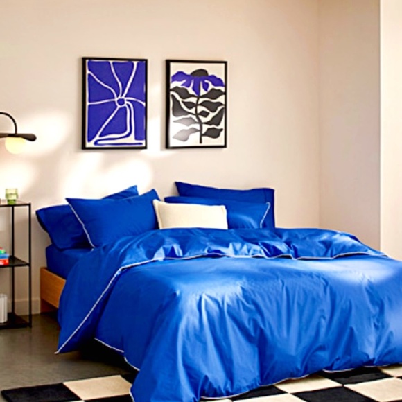 ISO IN SEARCH OF Simons Maison BLUE Contrasting piping colourful duvet cover set - Picture 1 of 4